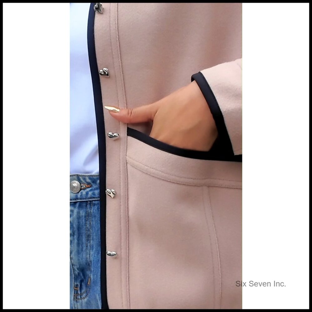 Button Down Bomber Jacket Puff Sleeve Cropped Pea… - image 6